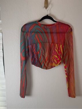 AFRM revolve Multicolor Abstract Zebra-Stripe Long Sleeve  bodice Top size m